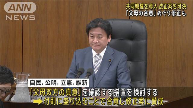 「共同親権」めぐる法案が衆院法務委で可決　4党で修正合意も