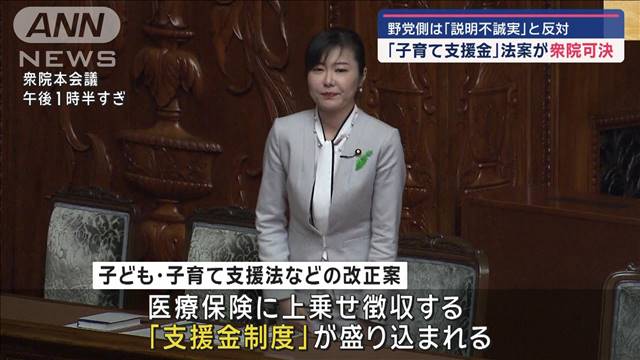 「子ども子育て支援金」法案が衆本会議で可決　野党側「多くの問題」と反対