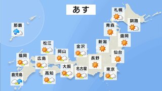 金曜日は広く晴れて暑い　東京の最高気温は27℃予想