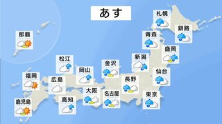 岐阜県や三重県を中心に雷雨や急な激しい雨　通勤通学の時間帯は東日本から北日本の広い範囲で雨【あすの天気】