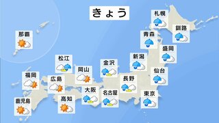 近畿～北海道で雨　朝は近畿や東海で激しい雨に注意　風も強まり横なぐりの雨も