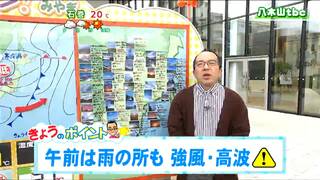 「午前は県北西部で雨の降る所が、午後はすっきり快晴に。ただ西よりの風が強まり“青嵐”となりそう」tbc気象台　17日