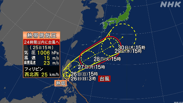 熱帯低気圧が今後 台風1号になり 来週 大東島地方に接近おそれ