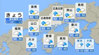 【きょう5/27(月) 広島天気】一日不安定な天気　止み間あるも午後は再び沿岸部中心に雨の予想