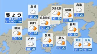 【きょう6/6(木) 広島天気】雲の多い１日　夕方からにわか雨　局地的に雷雨の可能性も