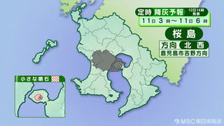 桜島の降灰予報　きょう～あす１１日　鹿児島市街地方向に降灰予報