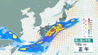 18日にかけて西日本～東日本の広い範囲で大雨の恐れ　東海・四国・九州南部の予想降水量は2日で300ミリ以上の見込み　さらに21日ごろからも大雨か【今後の雨・風シミュレーション】