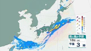 【大雨情報】関東甲信地方　18日夜遅くにかけて大雨のおそれ　警報級の可能性も　雨・風シミュレーション