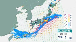 四国では18日午前中に“線状降水帯”の恐れ　雨の中心は近畿～東海～関東甲信へ　引き続き大雨に警戒を　今週末も大雨か【今後の雨・風シミュレーション】