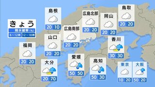 【きょう6/25(火) 広島天気】雲が広がる　ところどころ夕方まで一時雨