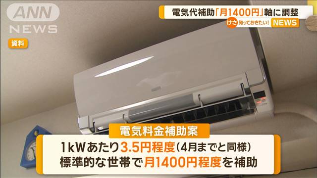 電気代補助「月1400円」軸に調整　ガスも4月までと同等の補助とする案