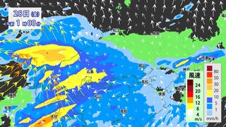 【大雨情報】中国地方に「大雨と突風及び落雷に関する情報」発表　気象庁　28日(金)未明～夕方は雷を伴った激しい雨　24時間100ミリ超の大雨おそれ　予想以上発達で “警報級の可能性”も　雨の降り方イメージ【1時間ごと風・降水シミュレーション】