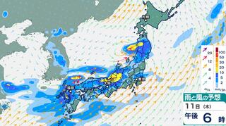 梅雨前線が停滞…東北・北陸は大雨おそれ　関東あす急な雨に注意　週後半は西日本まで梅雨空戻る【雨雲の動き予測8日（月）～12日（金）雨シミュレーション】