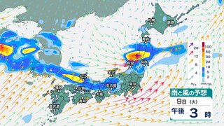 梅雨前線が停滞　東北や北陸では大雨に 2日で270ミリの降水量予想　9日夜遅くにかけて雷を伴い激しい雨の恐れ【今後の雨・風のシミュレーション】