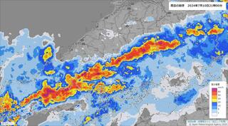 【警報発表】広島県に大雨・洪水警報発表中　発達した雨雲が帯状にかかる　１時間70ミリの非常に激しい雨を観測　低い土地の浸水や河川の増水に警戒を