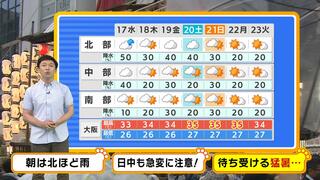 【近畿の天気】１７日（水）も変わりやすい天気…にわか雨・雷雨の所も　祇園祭・山鉾巡行が行われる京都も通り雨に注意