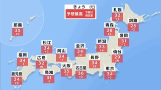 きょうにも関東甲信など梅雨明けへ　日差しと猛暑が復活　35℃超も多く熱中症に警戒