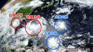 【ダブル台風進路予想】台風3号は発達しながら24日ごろ先島諸島に接近…さらに南の海上には新たに2つの“台風の卵”が発生（雨風シミュレーション）