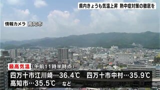 熱中症対策の徹底を　高知県内7日も気温上昇　午前１１時半時点、江川崎で３６．４℃