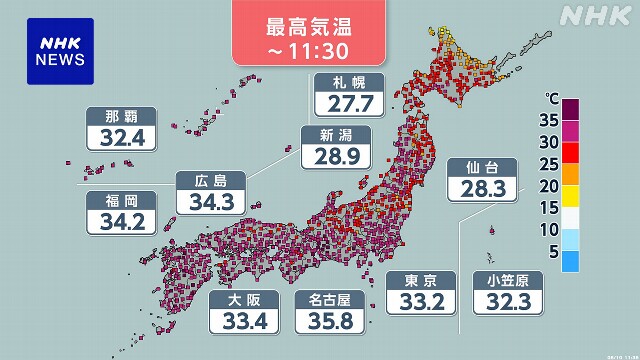 危険な暑さ きょうも 東海・西日本中心に 熱中症対策の徹底を