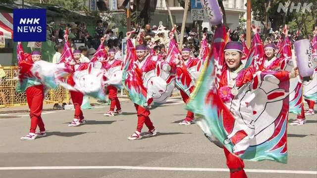 高知 よさこい祭り最終日 会場では避難場所の地図掲示も