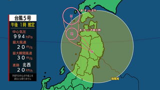 台風５号はこの後北西に進み東北地方を横断する見込み　 岩手県では大雨による土砂災害や低い土地の浸水、河川の増水や氾濫に厳重に警戒を　また暴風や高波にも警戒を