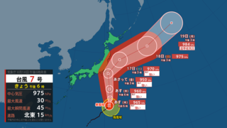 【台風情報 午後7時半更新】16日から17日にかけ関東や東北に「強い勢力」で接近【雨風の動きシミュレーション】暴風・高波・大雨に厳重警戒　交通機関への影響も