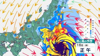 関東甲信には16日に台風7号が接近か　“走行中のトラックも横転の危険がある”暴風や24時間で300ミリの大雨に警戒を 【17日(土)午後9時まで・1時間ごとの雨と風のシミュレーション】