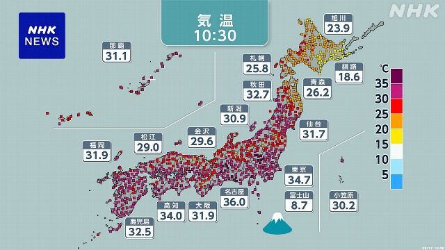 関東・東海 38度超の危険な暑さの見込み 熱中症対策の徹底を