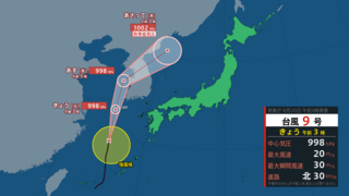 【台風情報 20日午前6時半更新】台風9号 東シナ海を北へすすむ【雨風シミュレーション】沖縄地方と奄美地方 うねりを伴う高波に注意