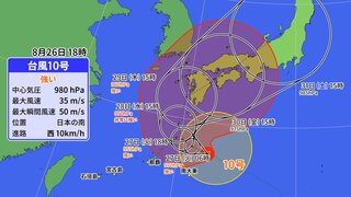 【台風情報】台風10号（サンサン）西寄りの進路を進み沖縄県民ヒヤヒヤ… 今後の進路は（26日午後6時現在）