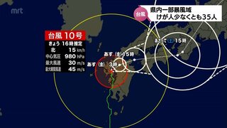 台風10号　宮崎県内の一部が暴風域　35人がけが 　引き続き土砂災害などに警戒を(29日午後4時半現在)