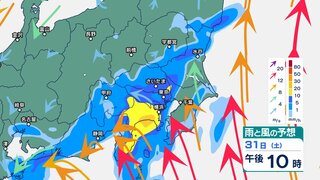 関東甲信では3日にかけて大雨の恐れ　雷を伴い“バケツをひっくり返したような”激しい雨も　 31日夕方にかけて土砂災害に厳重警戒【1時間ごと・1日午後9時までの雨風シミュレーション・31日午前11時現在】