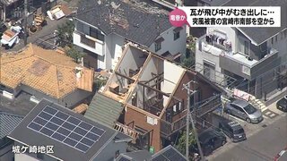 瓦がなくなり中がむき出しになった住宅も　竜巻とみられる突風被害の宮崎市南部を空から撮影