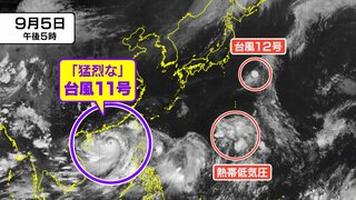 【台風情報 5日午後5時半更新】「台風11号」猛烈な勢力で西へ…「台風12号」はこのあと熱帯低気圧に【衛星画像】日本の南の熱帯低気圧は沖縄・奄美に影響の可能性