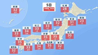 東海～九州で残暑続く あすは東京で20日ぶりの猛暑日か