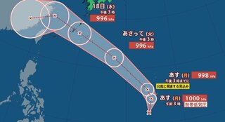 マリアナ諸島で停滞の熱帯低気圧　あす午後3時までに台風に発達の見込み　18日には沖縄の南の海上へ