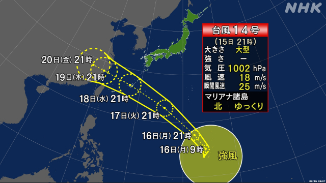 台風14号発生 勢力強めながら沖縄に接近のおそれ