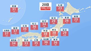 【天気予報】20日は東京で36℃で最も遅い猛暑日記録を更新か　関東甲信の内陸は38℃超の予想