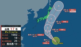 【台風情報 27日午後5時更新】台風17号「チェービー」発生　マリアナ諸島の熱帯低気圧が発達【関東甲信 雨風のシミュレーション】沖縄付近の熱帯低気圧も発達へ