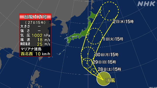 台風17号発生 来週前半 関東に近づくおそれ