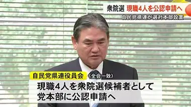 自民党県連が選対本部設置 現職４人を公認申請へ【熊本】