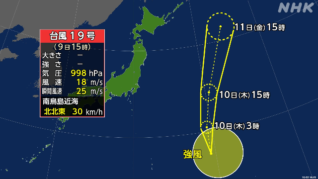 台風19号が発生 日本への直接の影響ない見込み