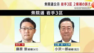 衆院選　岩手３区　自民と立憲、前職同士の一騎打ち　