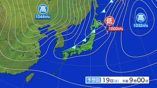 【寒冷前線通過で気温乱高下】19日「大雨や季節外れの暑さ」→20日「一時的に強い寒気が流入」北海道では峠・山間部を中心に雪が降り平地で積雪となる所も→23日以降は「この時期として10年に一度の高温へ」tbc気象台