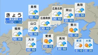 【きょう10/22(火)広島天気】午後は広く雨に　暖湿な空気の流入強まり大気の状態が不安定　今夜からあす未明は一時雨脚強まる時も