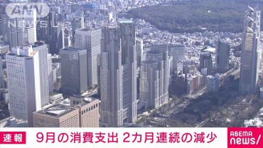 節約傾向続く…9月の消費支出2カ月連続で減少