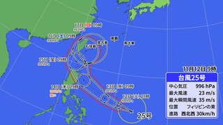 【台風情報】台風25号（ウサギ）が週末に沖縄接近のおそれ　統計史上初 11月に4つの台風が同時に存在　先に発生の24号も後を追う