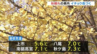 すっきした秋晴れ　朝は冷え込みイチョウが色づく　夜は雨になるところも　富山