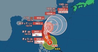 【台風情報】台風25号非常に強い勢力に　ノロノロ16日頃から沖縄に接近のおそれ　19日に熱帯低気圧に変わる見込み